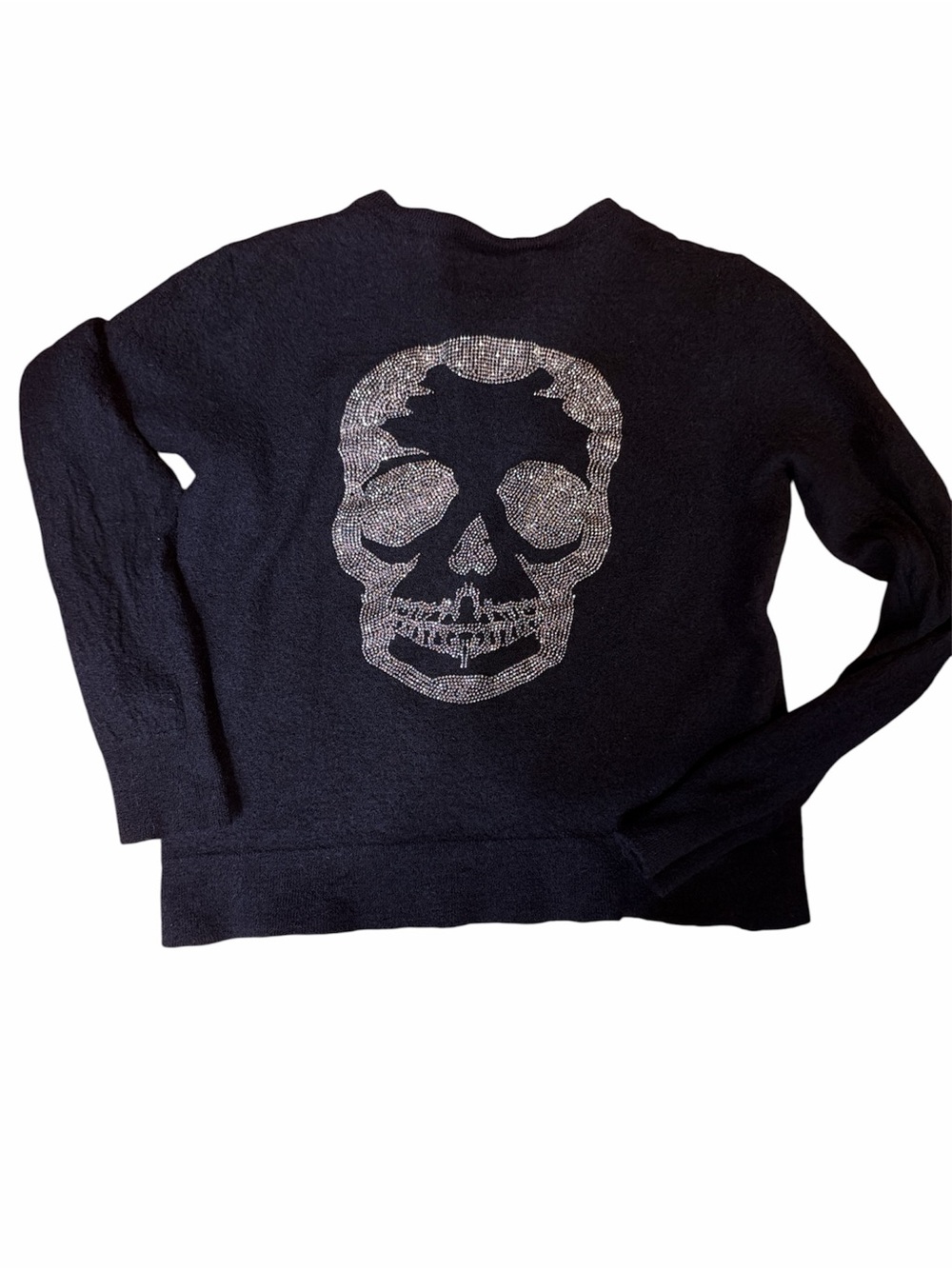Zadig & Voltaire Black Crewneck 100% wool Sweater with back Silver Skull Motif